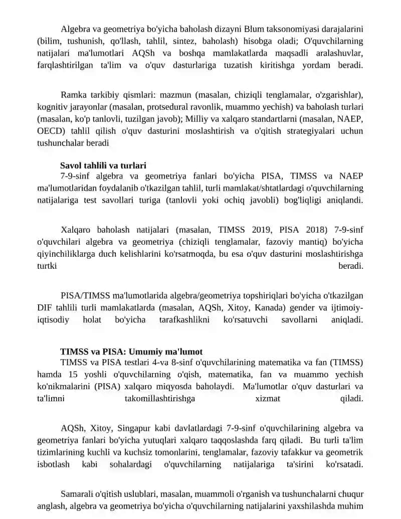 Algebra va Geometriya Xalqaro Baholash Dasturlari 2