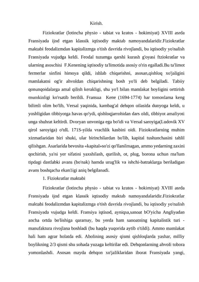 F.Kenening iqtisodiy jadvali 2