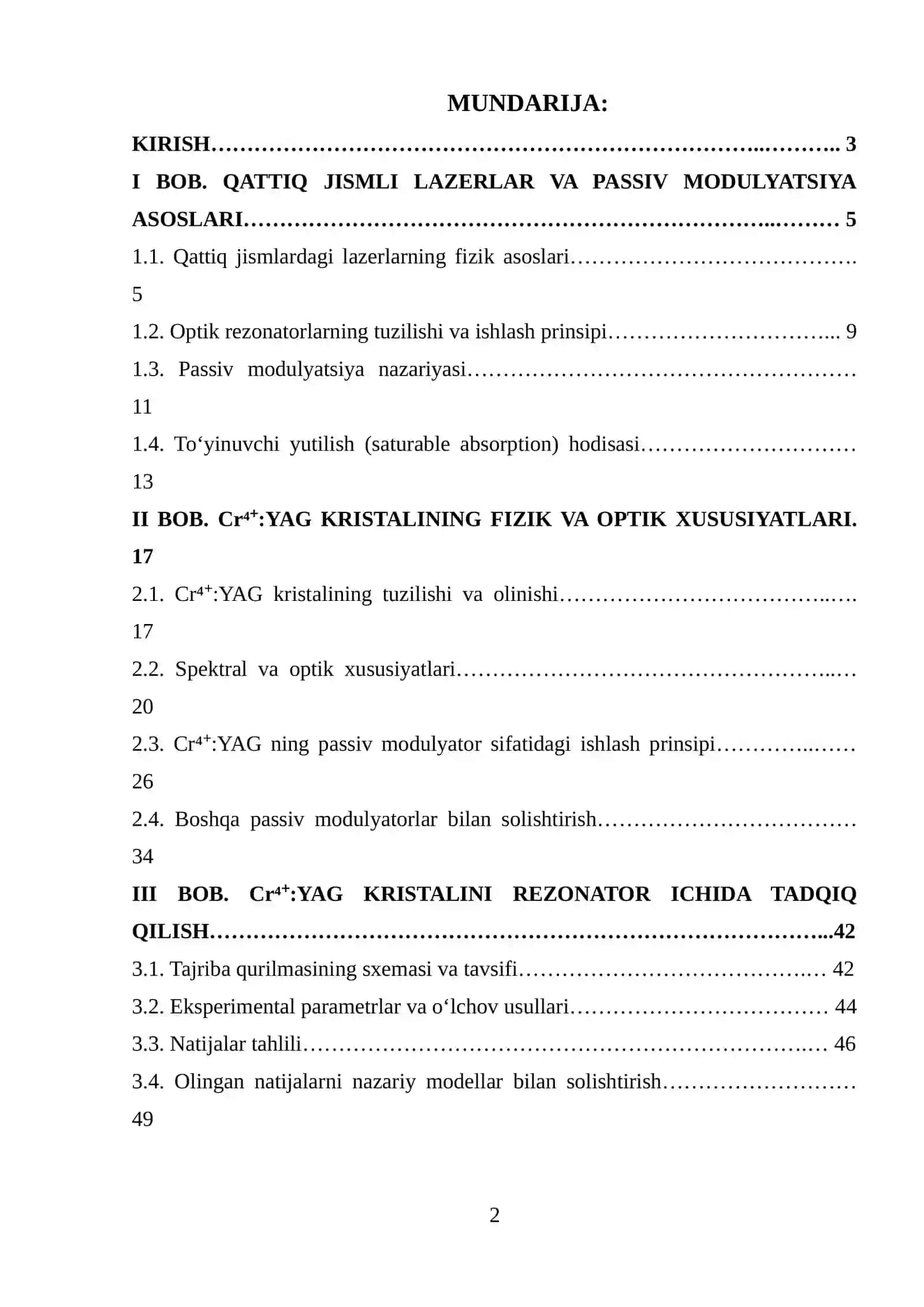 Cr4+:YAG krstali passiv modulyator sifatida resonator ichida o'rganish 2