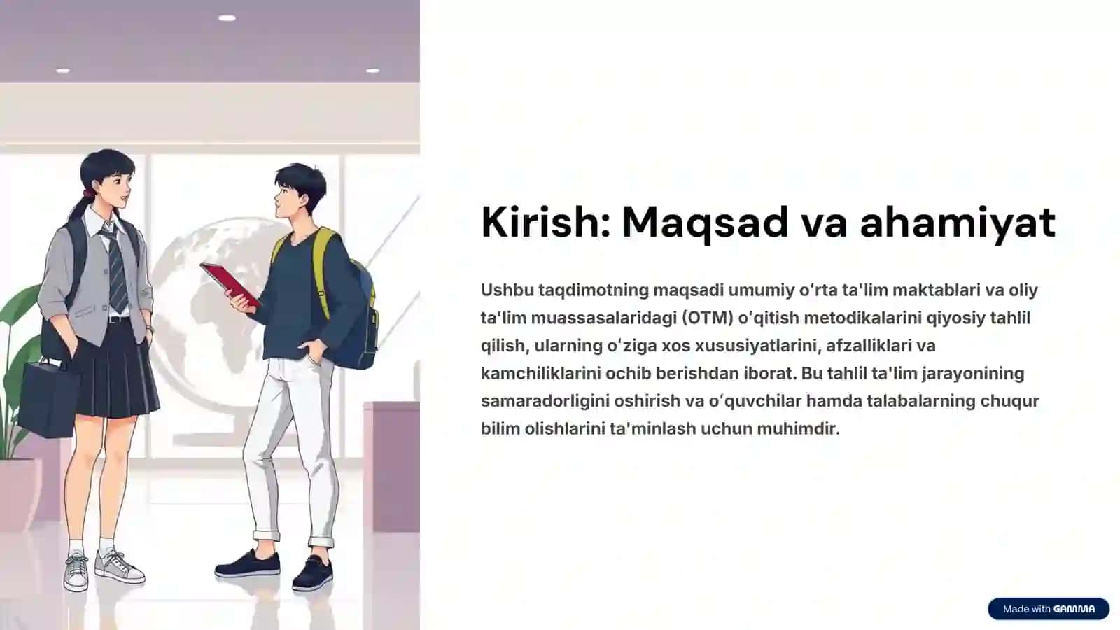 Ta'lim bosqichlarida o'qitish metodikasi Qiyosiy tahlil 2