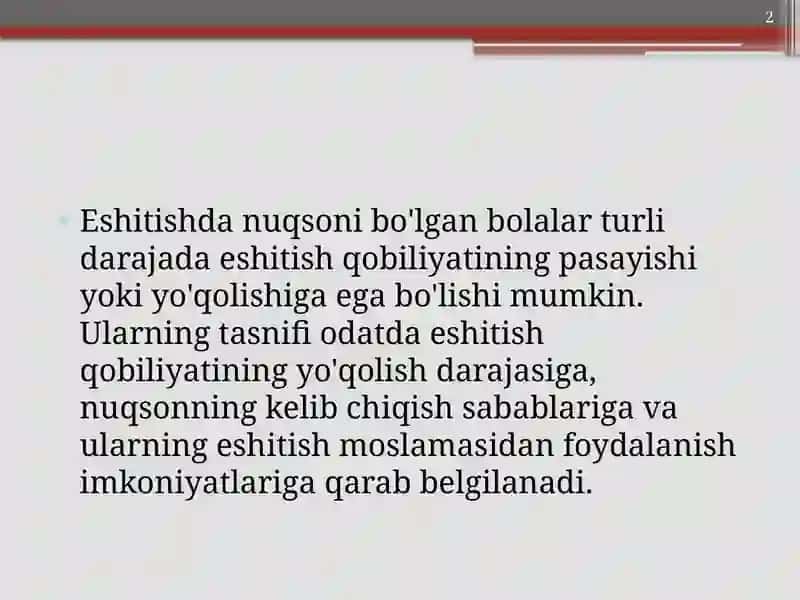 ESHITISHDA NUQSONI BO'LGAN BOLALAR TASNIFI 2