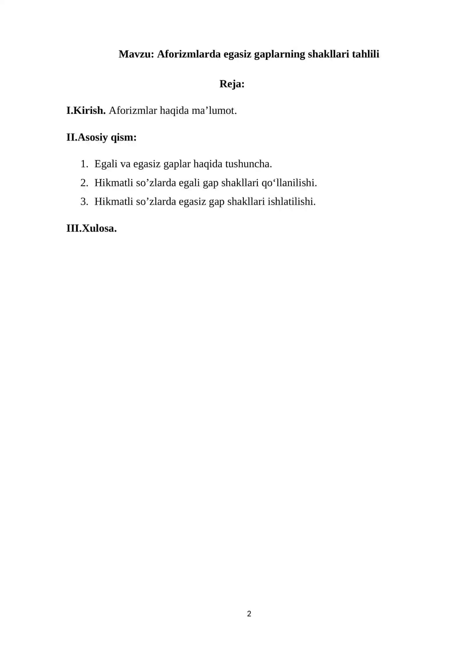 Aforizmlarda egasiz gaplarning shakllari tahlili 2