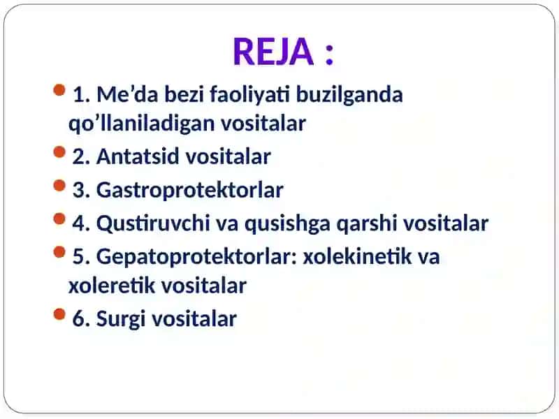 Me'da-ichak faoliyatiga ta'sir etuvchi moddalar 2