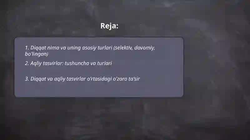 Diqqat aqliy tasvirlar va ongliylik 2