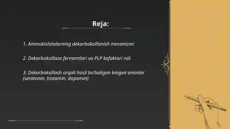 Aminokislotalarni gekarbaksillash deminlash va qayta aminlazh 2