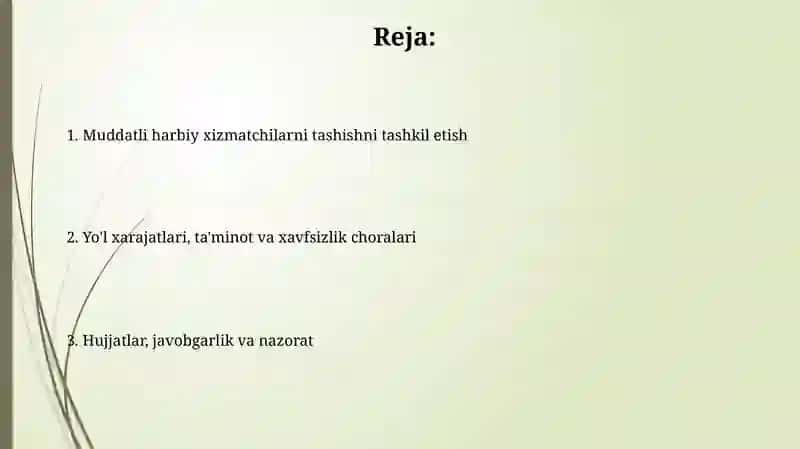 Muddatli harbiy xizmatga chaqirilgan harbiy xizmatchilarning tashish tadbirlari 2