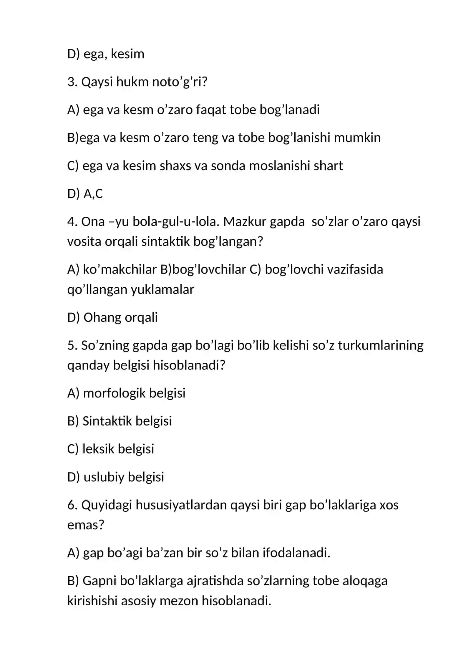 Ona tili fanidan Mustaqil ta’lim topshiriqlari 2