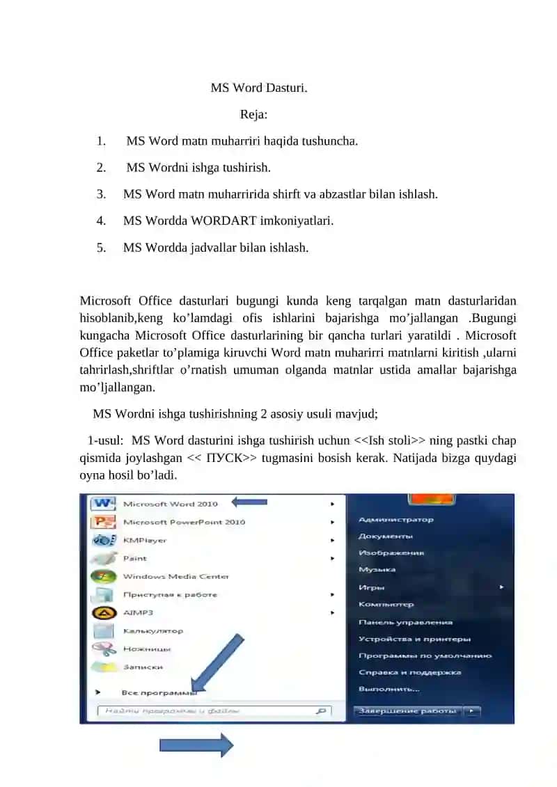 MS Word Dasturi 2