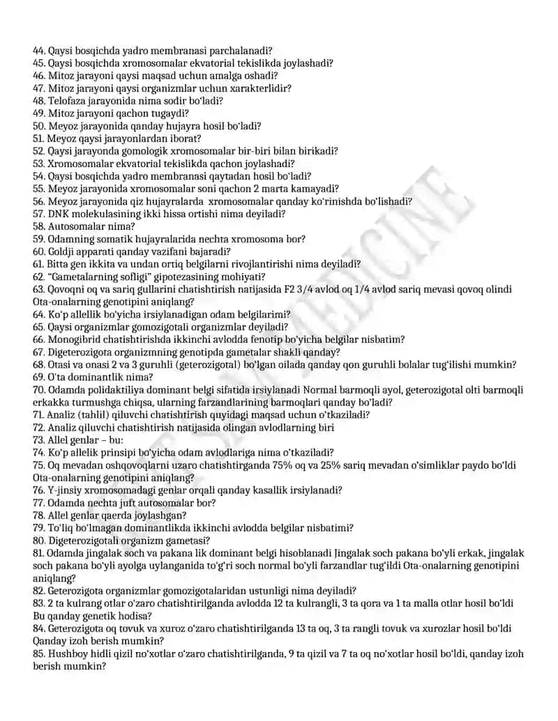 Biologiya fanidan test savollari 2