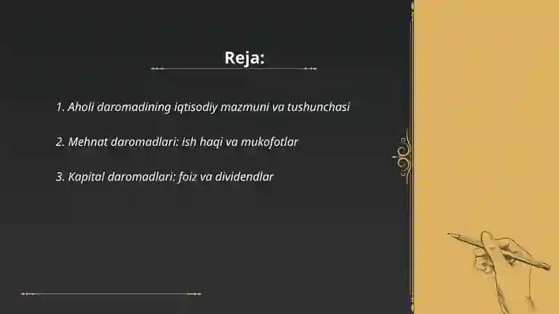Aholi daromadlarining mazmuni, turlari va shakllanish manbaalari 2