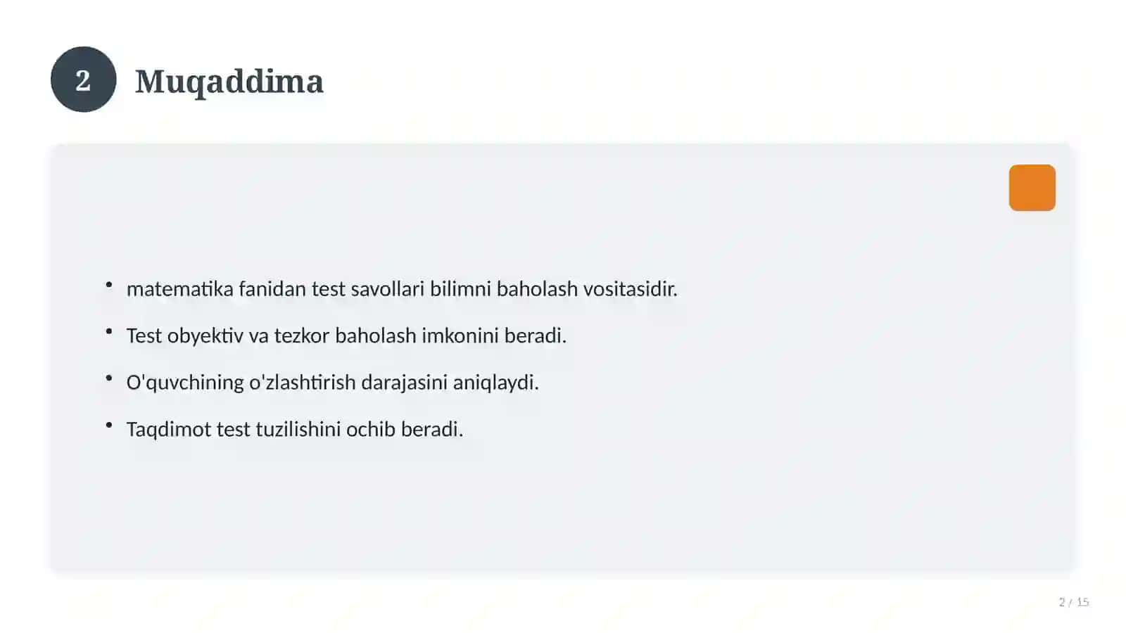 9-sinf matematika fani bo'yicha test savollari 2