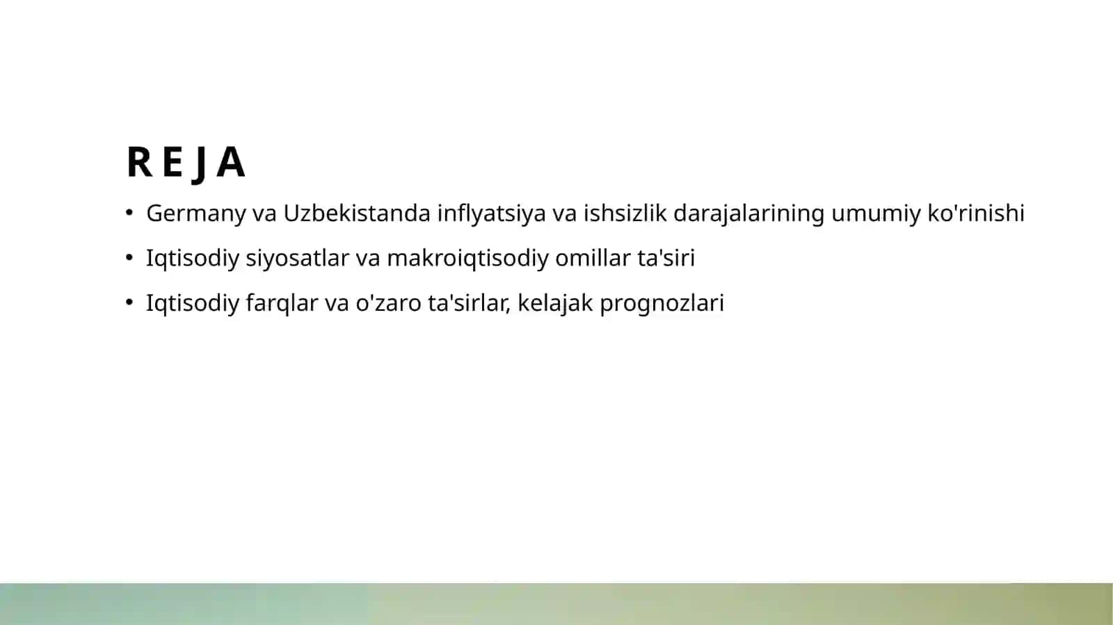 Germany va Uzbekistanda inflyatsiya va ishsizlik darajalarining umumiy ko‘rinishi 2