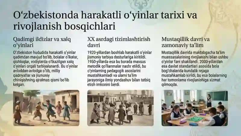 Harakatli oʻyinlar haqida tushuncha qisqacha tarixi, davrlari pedogogik ahamiyati 2