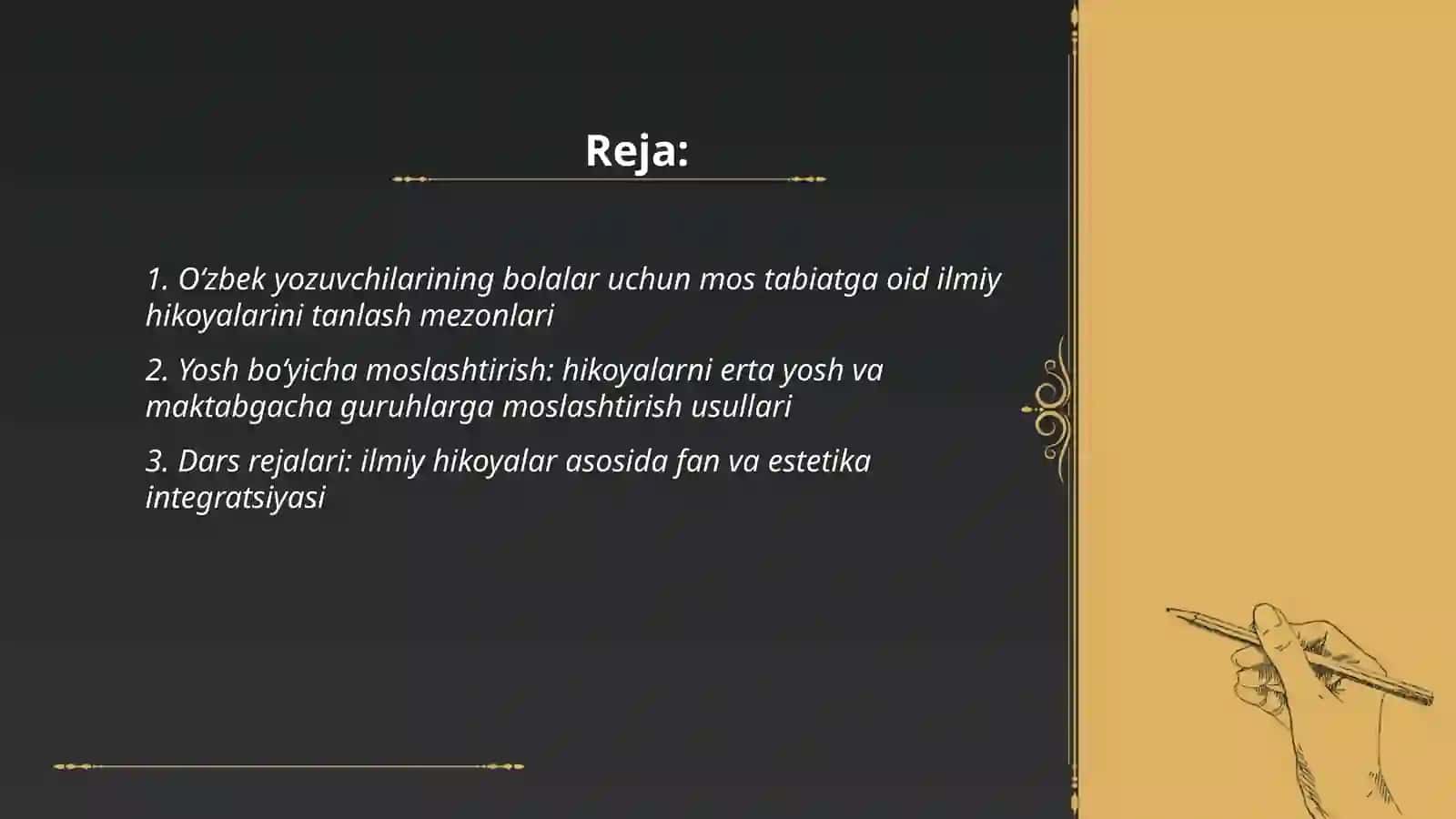 Oʻzbek yozuvchilarining bolalar yoshiga mos tabiatga oid ilmiy hikoyalaridan foydalanishga oʻrgatish 2