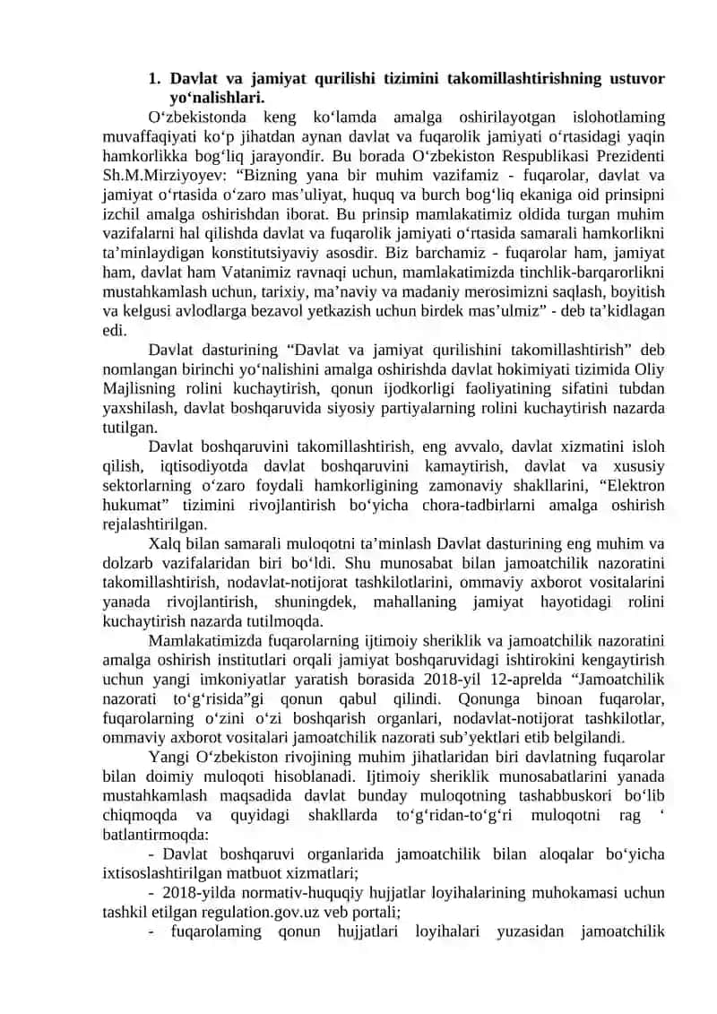 O‘zbekiston Respublikasinining 2021 yillar uchun mo’ljallangan Harakatlar strategiyasi 2