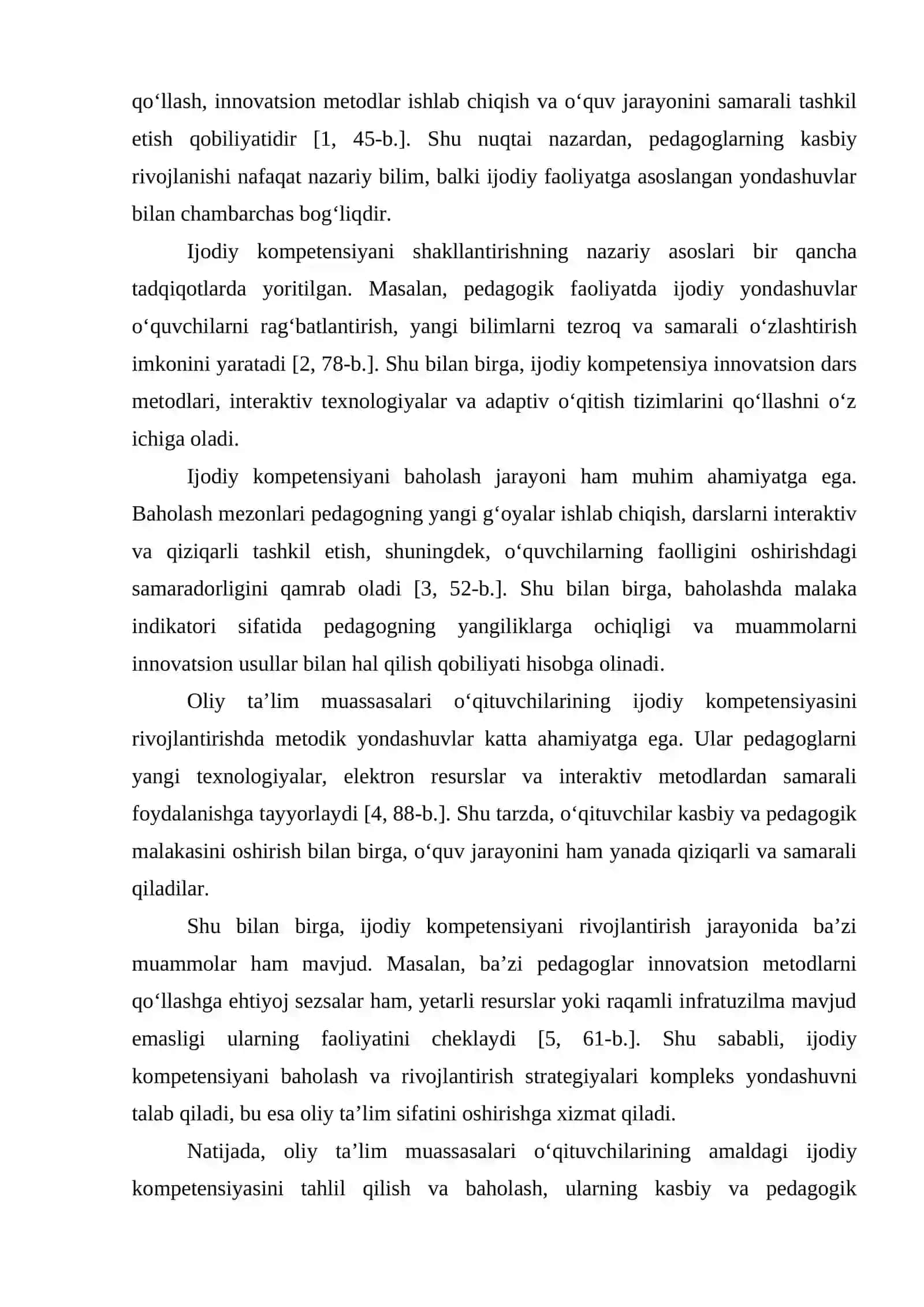 OLIY TA’LIM MUASSASALARI O‘QITUVCHILARINING AMALDAGI IJODIY KOMPETENTLIGINI TAHLIL QILISH VA BAHOLASH maqola 2