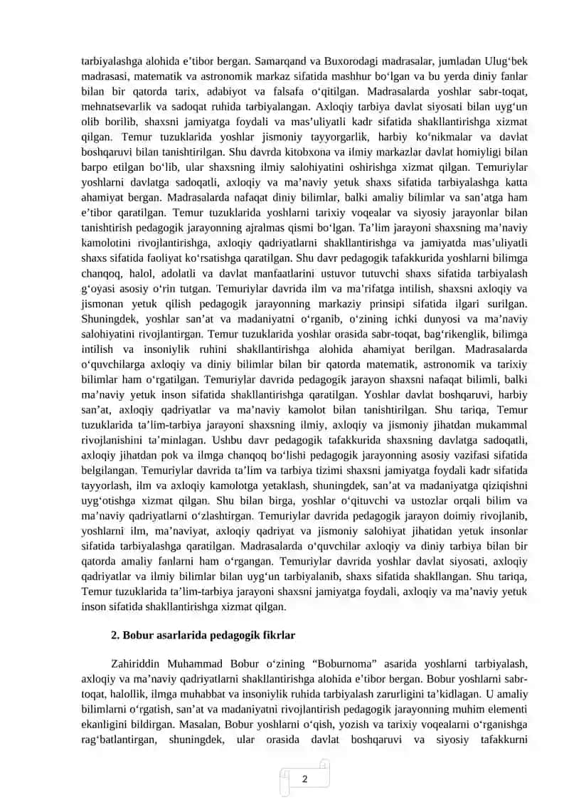 XIV asrning ikkinchi yarmi – XVI asrning birinchi yarmigacha taʼlim-tarbiya va pedagogik fikrlar taraqqiyoti 2
