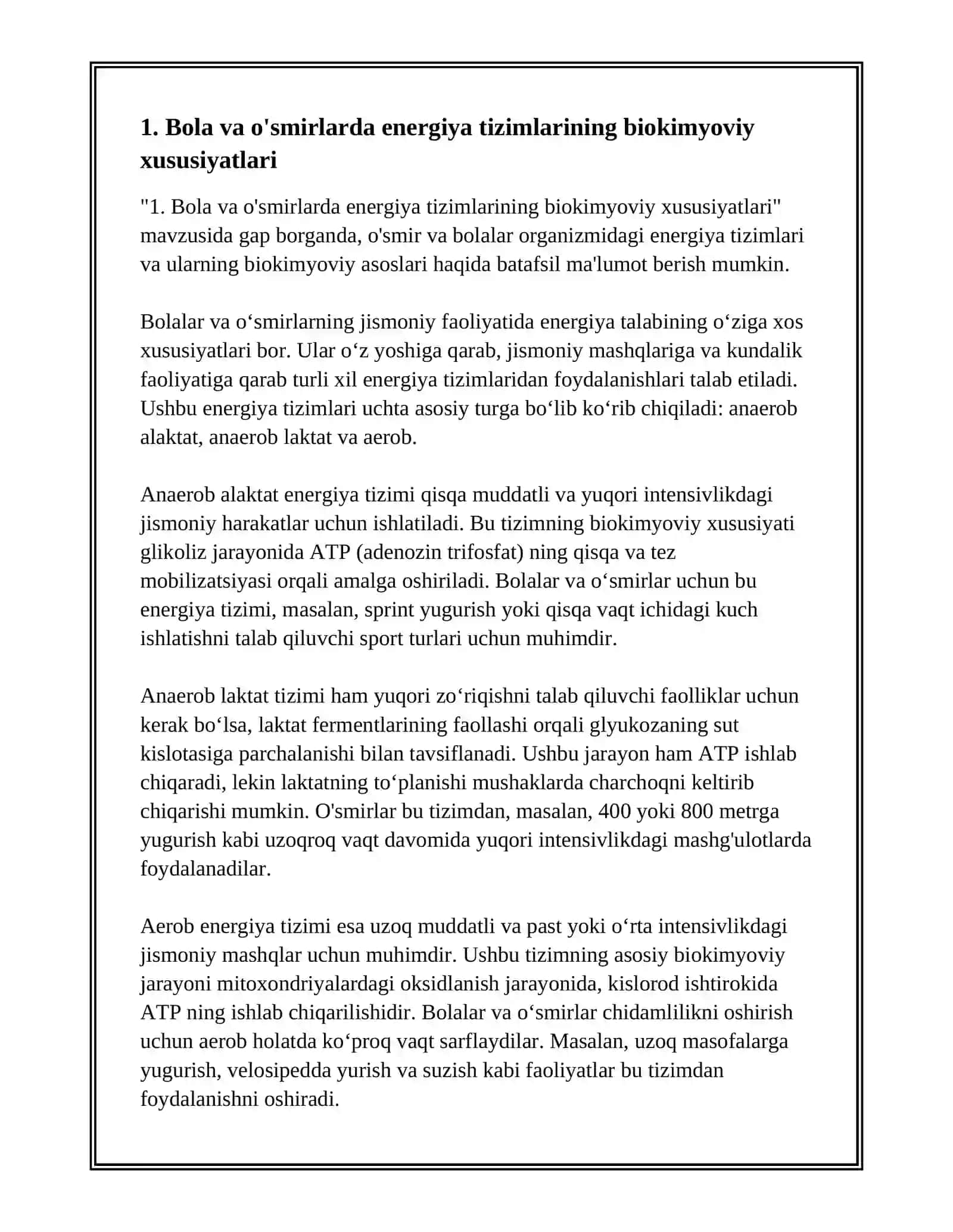 Bola va o'smirlarda energiya tizimlarining biokimyoviy xususiyatlari 2