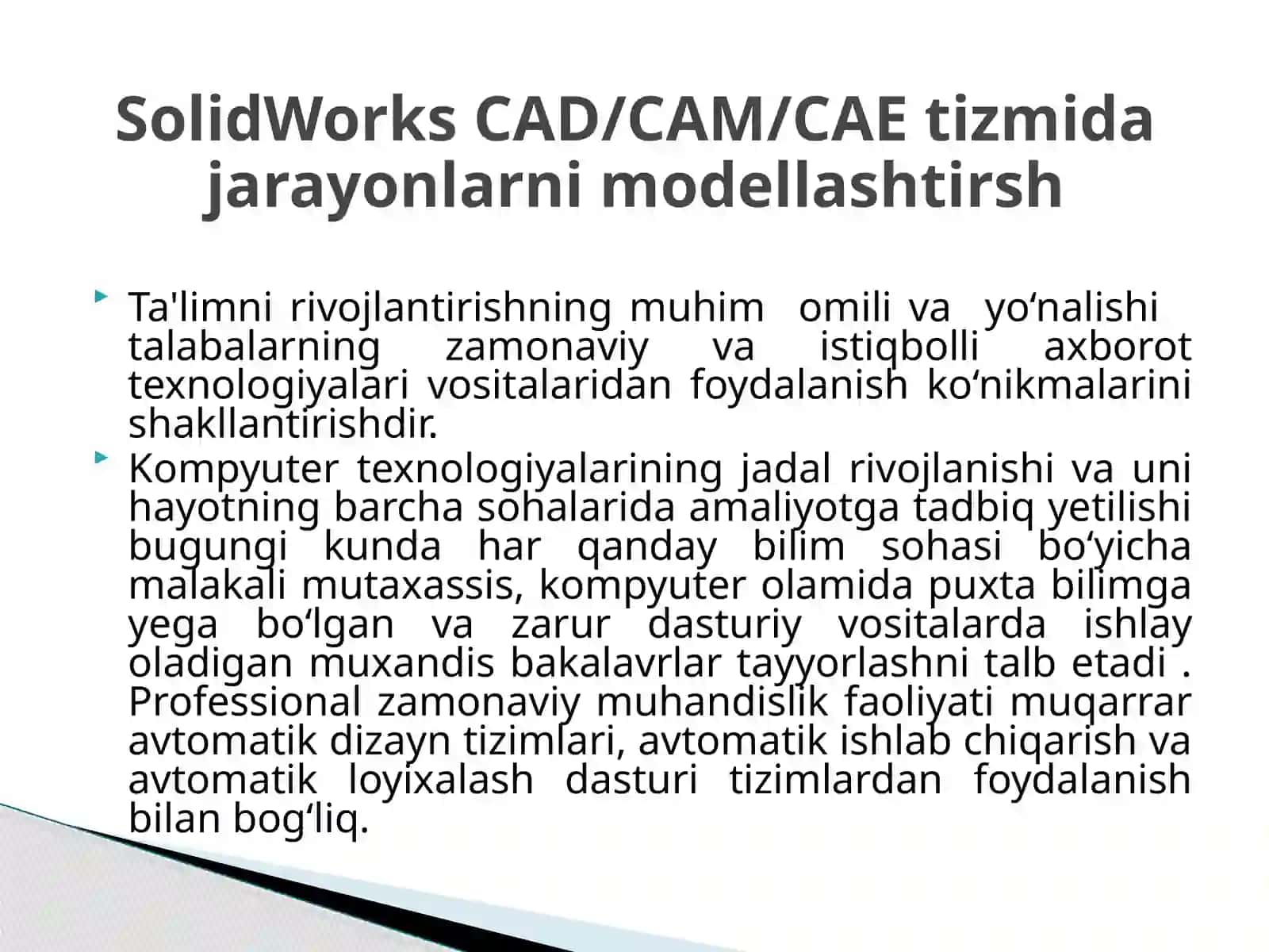 SolidWorks dasturida amaliy mashg’ulotlar to’plami 2