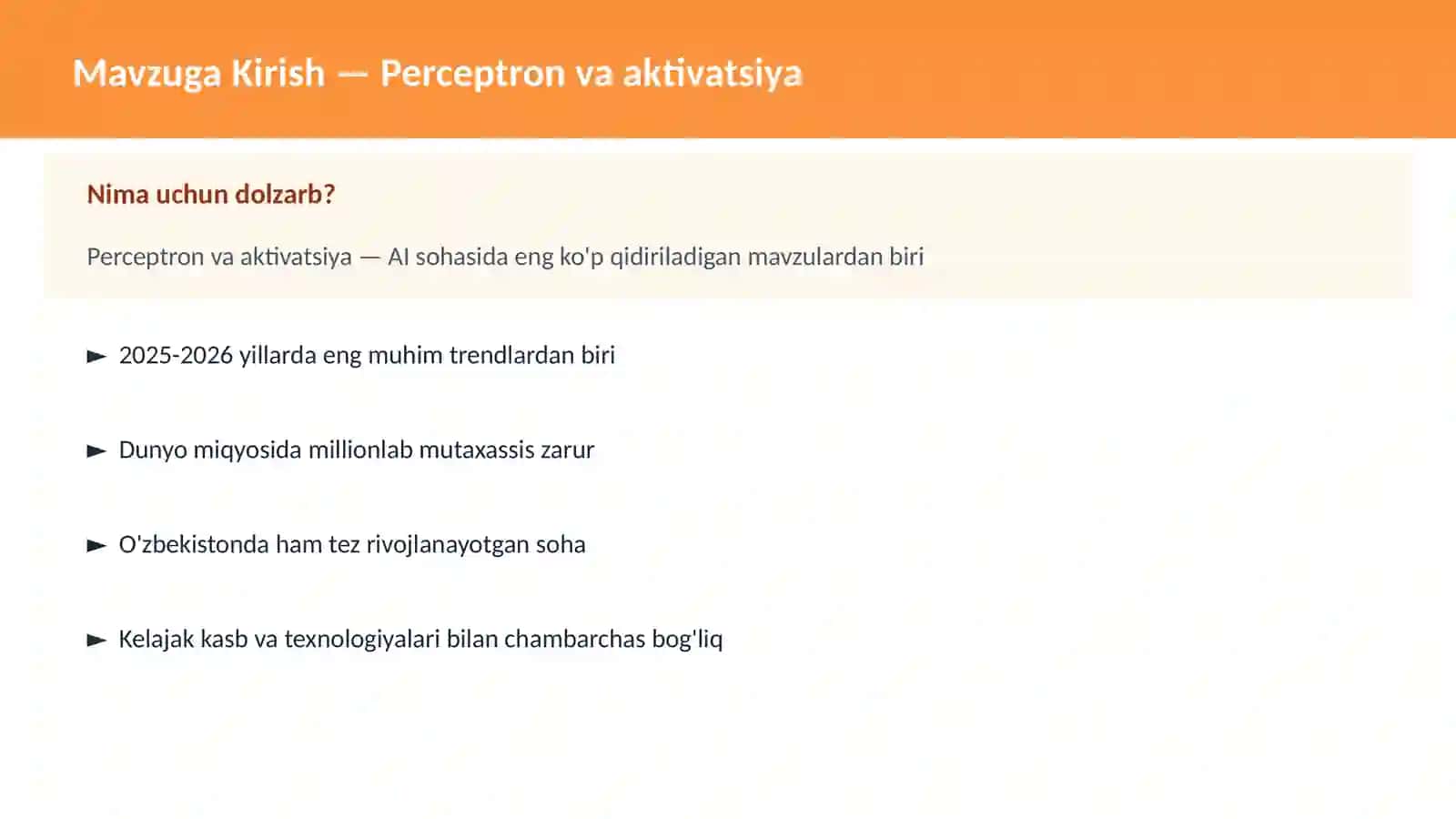 AI | DEEP LEARNING VA NEYRON TARMOQLAR 2