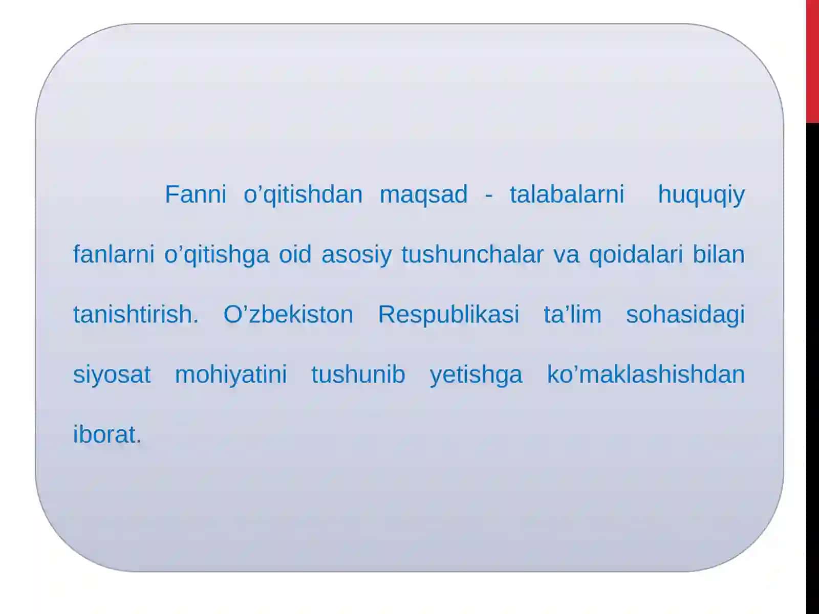 Huquq o’qitish metodikasining predmeti, maqsad va vazifalar. 2