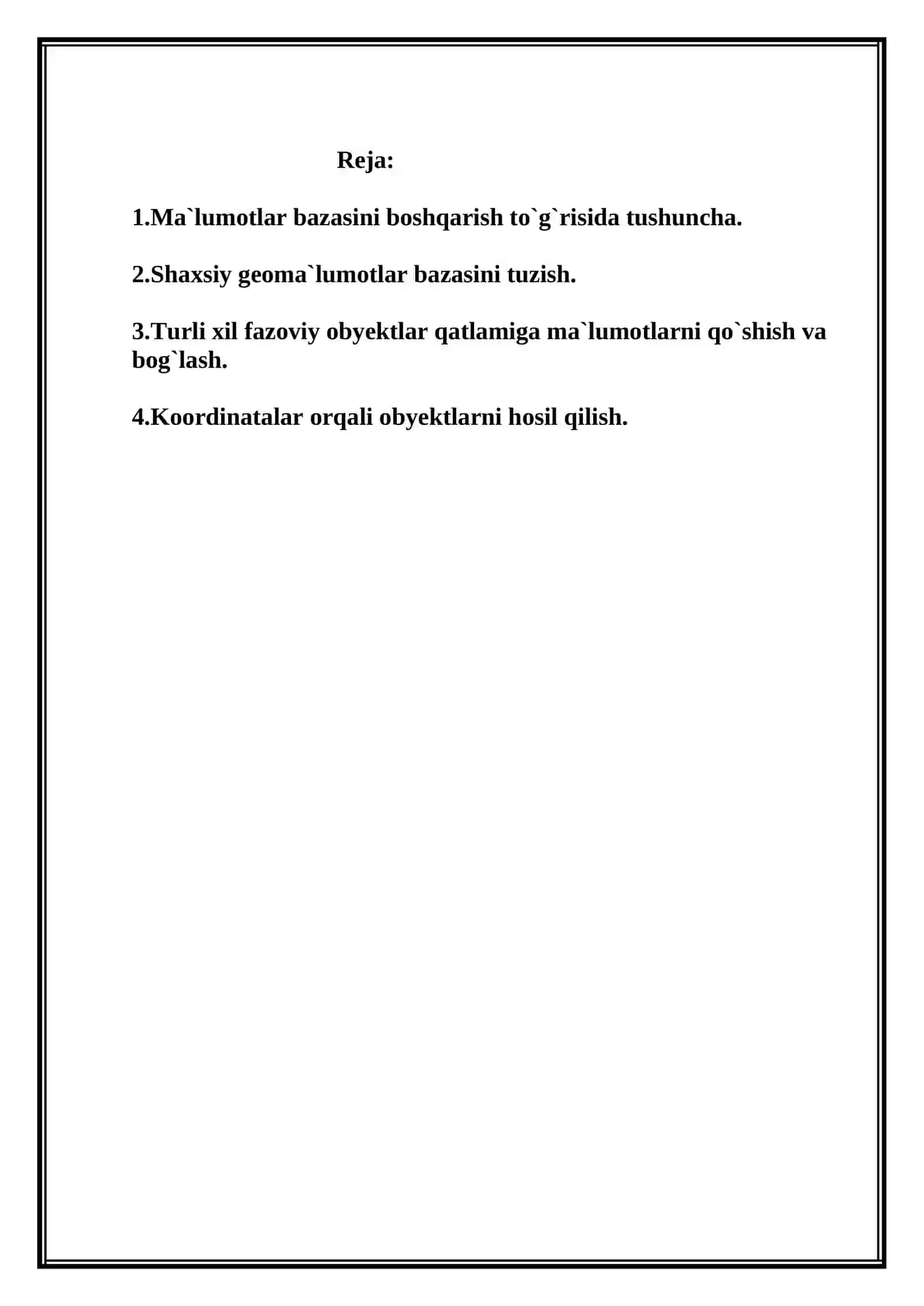 ARGIS DASTURIDA MA`LUMOTLAR BAZASINI BOSHQARISH 2