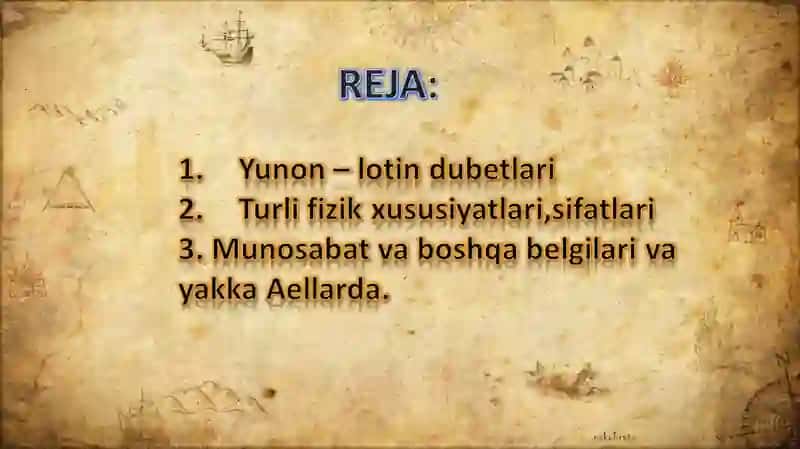 YUNON – LOTIN DUBETLARI VA YAKKA AELLAR. TURLI FIZIK XUSUSIYAT, SIFAT, MUNOSABAT VA BOSHQA BELGILARNI IFODALOVCHI YAKKA AELLAR. 2