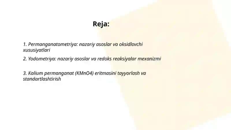 Permanganatomet-riya. Yodometriya 2