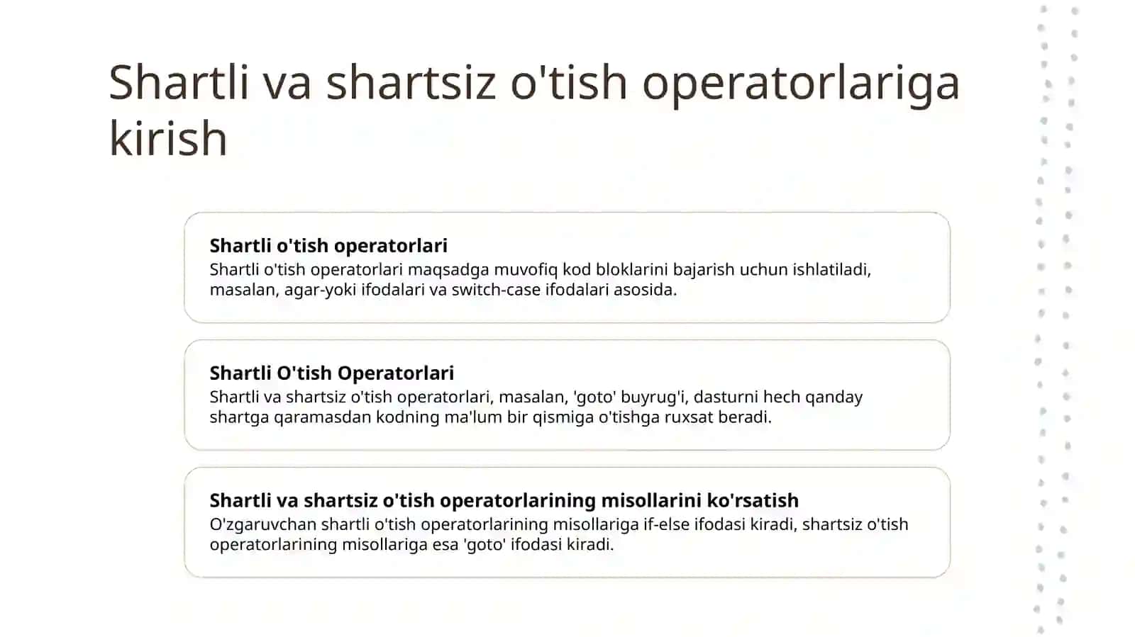 Shartli va shartsiz o'tish operatorlari 2