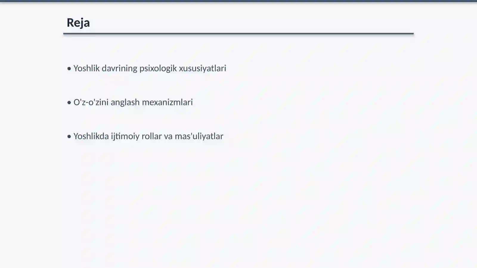 Yoshlik davri va uning o'ziga xos xususiyatlari, o'z o'zini anglash. Gerontopsixologiya 2