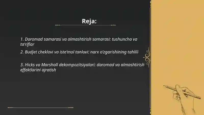 Daromad samarasi va almashtirish samarasi qoʻllanilishi 2