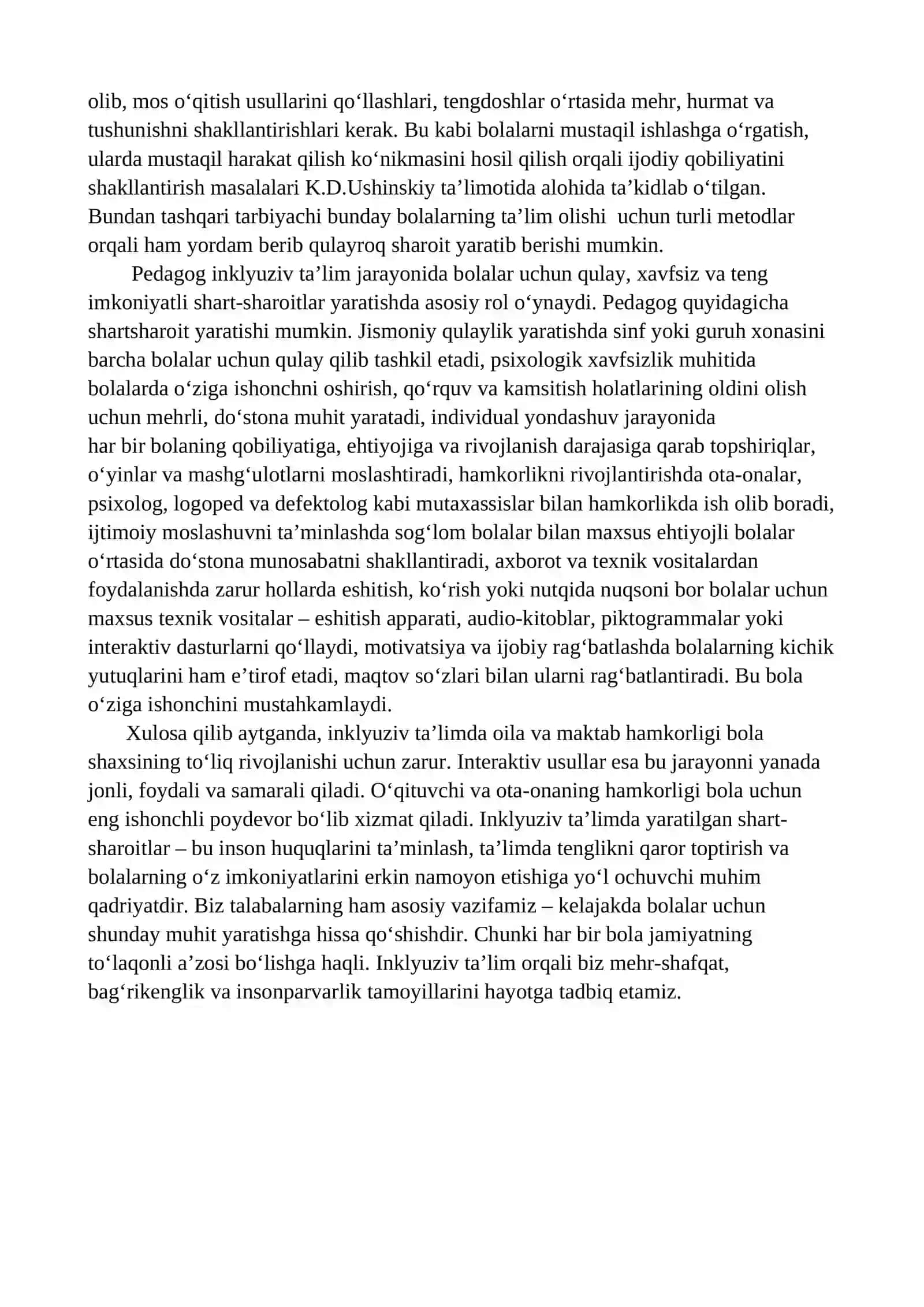 Inklyuziv ta’limda tashkil etilgan shart-sharoitlar. 2