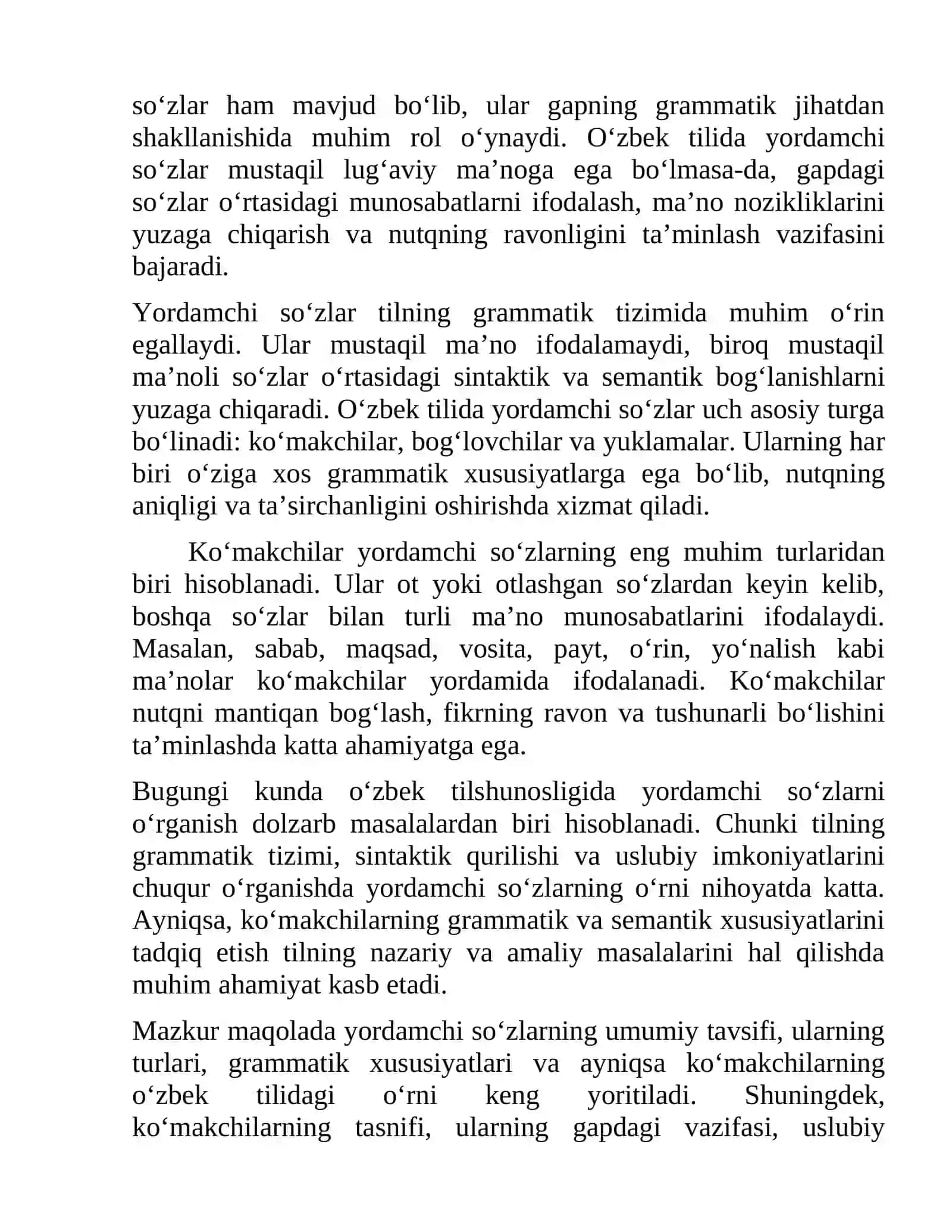 YORDAMCHI SOʻZLAR HAQIDA UMUMIY MA’LUMOT. KOʻMAKCHILAR 2