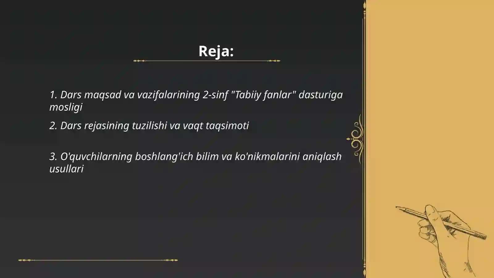 2-sinf "Tabiiy fan lar" dasturi va o'rganish darsni kuzatish va tahlil qilish 2