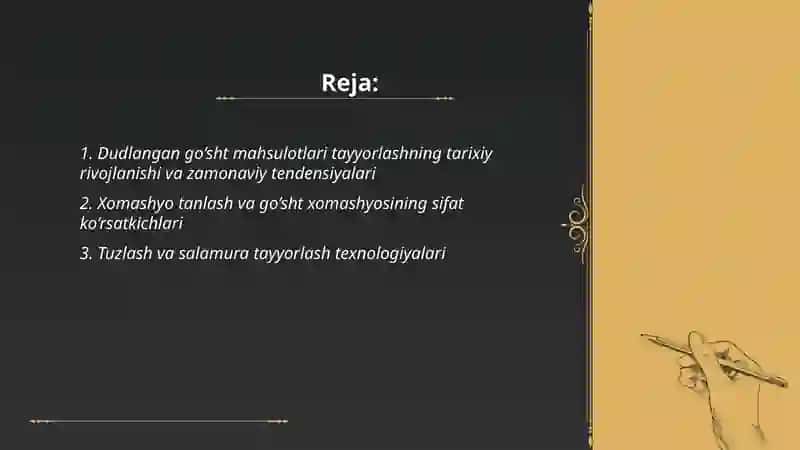 Dudlangan go‘sht mahsulotlarini tayyorlash texnologiyasini tahlil qilish 2