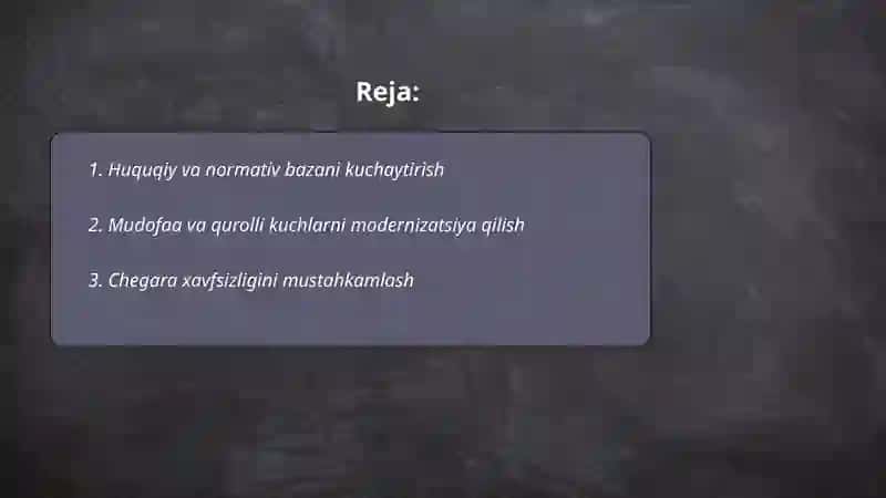 Milliy havfsizlikni taminlash borasida amalga oshirilayotgan ishlar 2