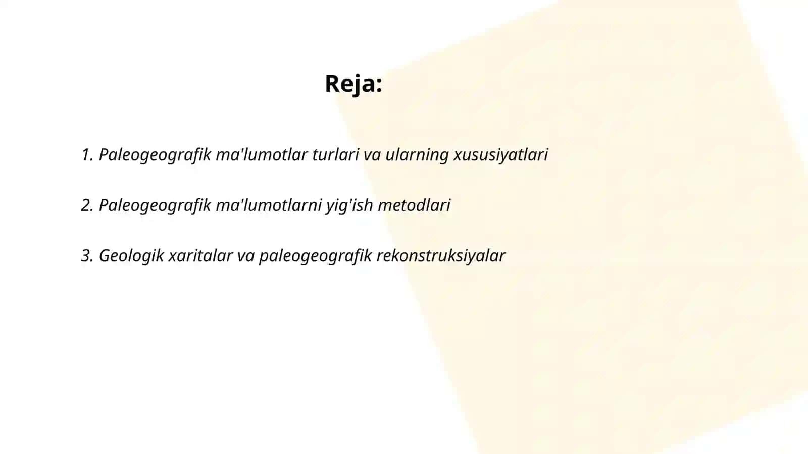 Paleogeografikma'lumotlardan foydalanishning ayrim xususiyatlarini o'rganish va tahlil etish asosida taqdimotlar 2