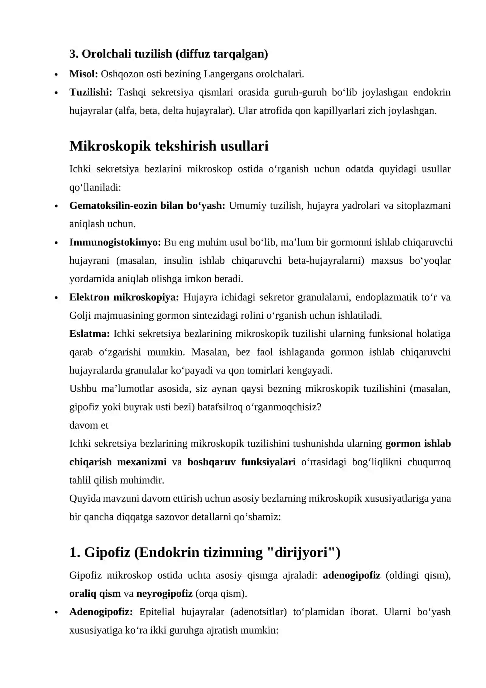 Ichki sekretsiya bezlari mikraskopik tuzilishini o'rganish 2