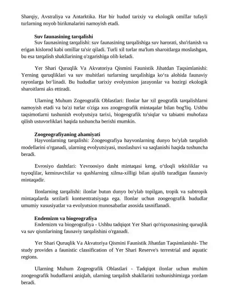 Yer Shari Quruqlik Va Akvatoriya Qismini Faunistik Jihatdan Taqsimlanishi 2