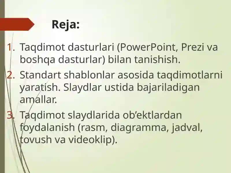Taqdimotlar bilan ishlash texnologiyasi 2