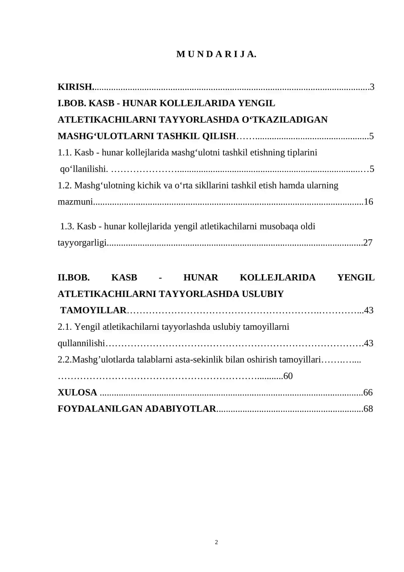 Kasb - hunar kollejlarida yengil atletikachilarni tayyorlashda o‘tkaziladigan mashg‘ulotni tashkil qilish 2