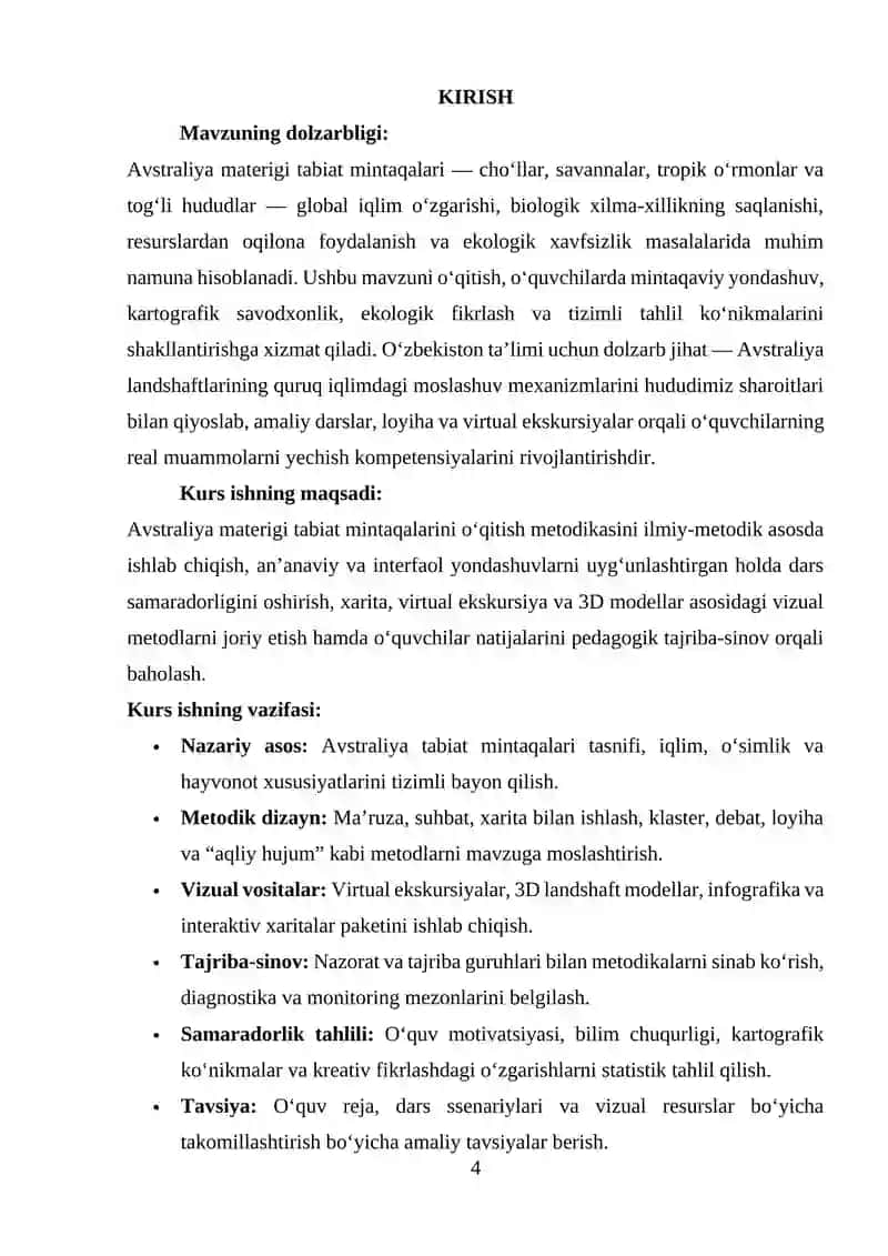 Avstraliya materigi tabiat mintaqalari mavzusini o‘qitish metodikasi 2