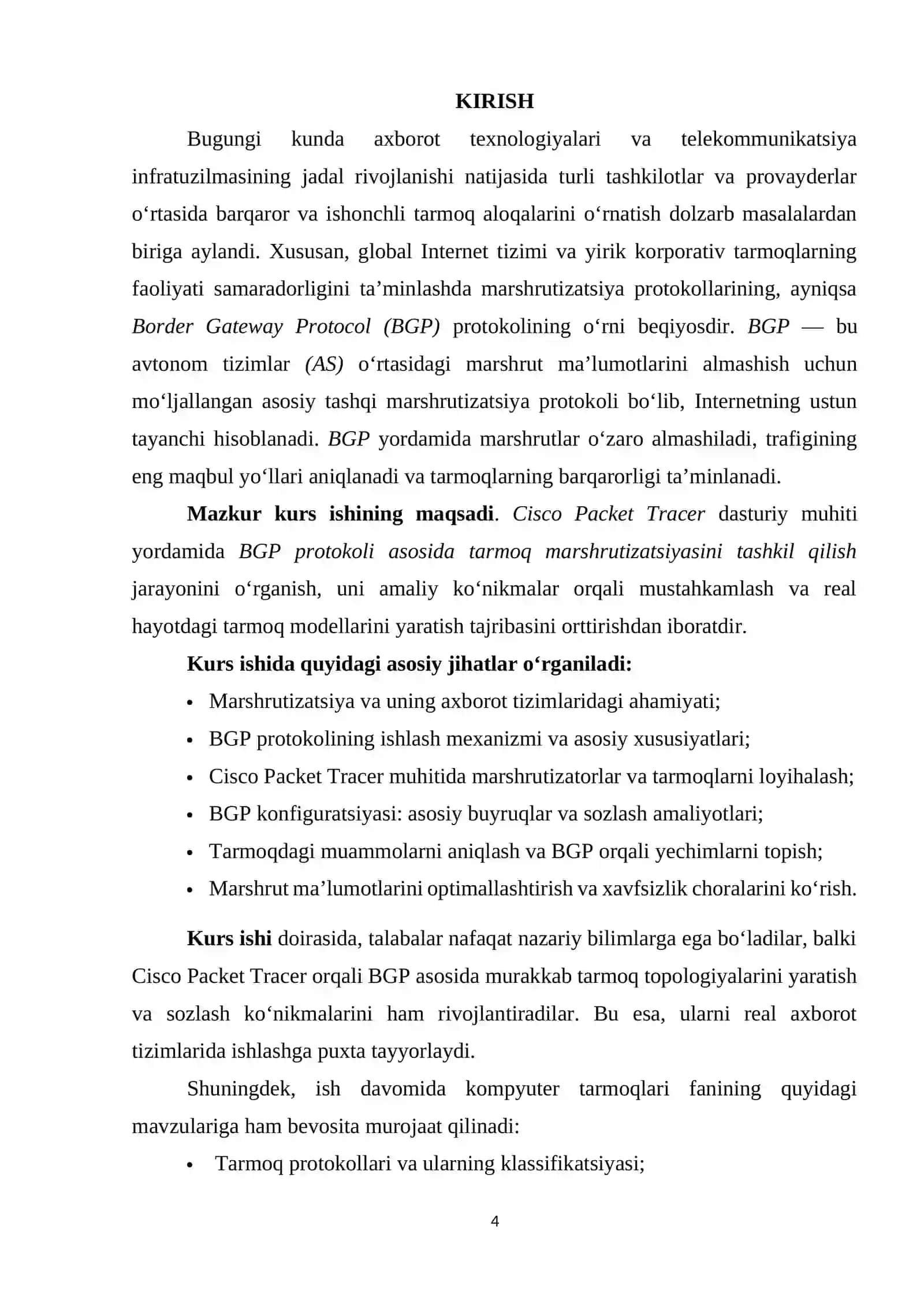 CISCO PACKET TRACER MUHITIDA LAN TARMOG‘I QURILISHI VA BGP PROTOKOLI ASOSIDA MARSHRUTIZATSIYANI TASHKIL QILISH 2