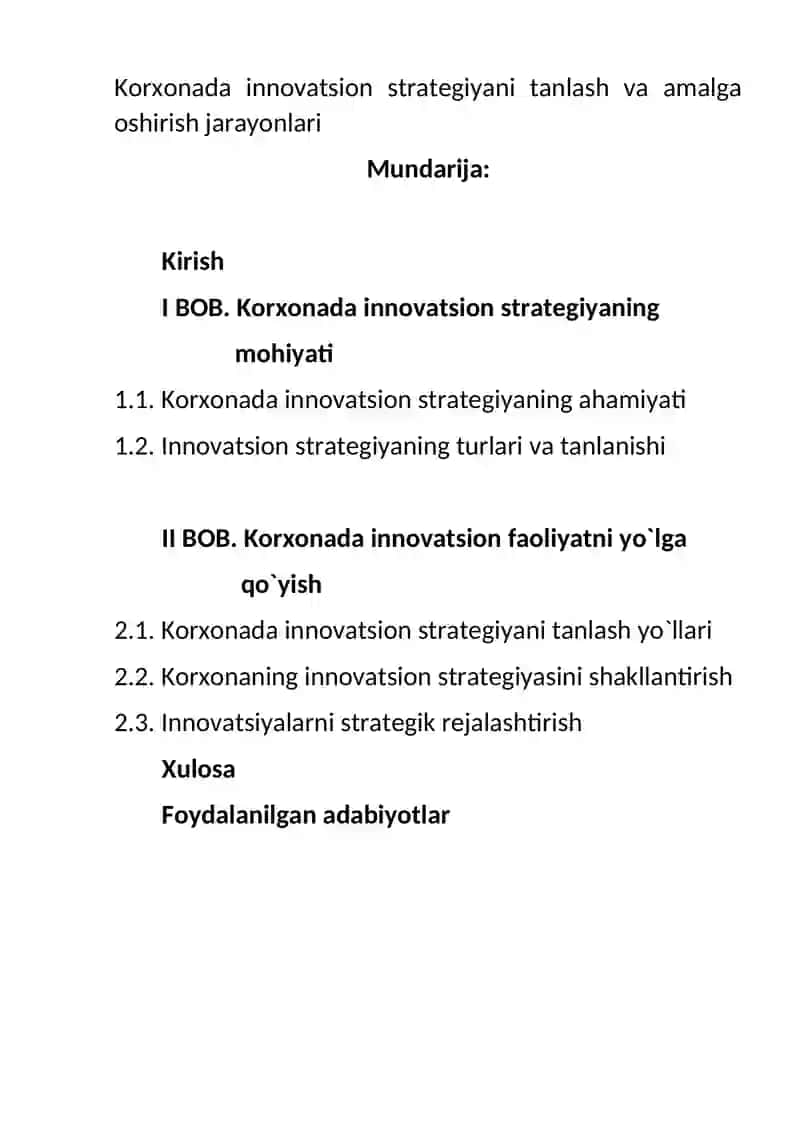 Korxonada innovatsion strategiyani tanlash va amalga oshirish jarayonlari 2