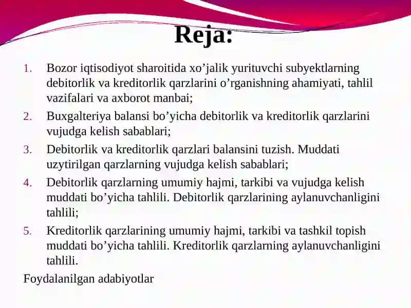 Debitorlik va kreditorlik majburiyatlari tahlili 2