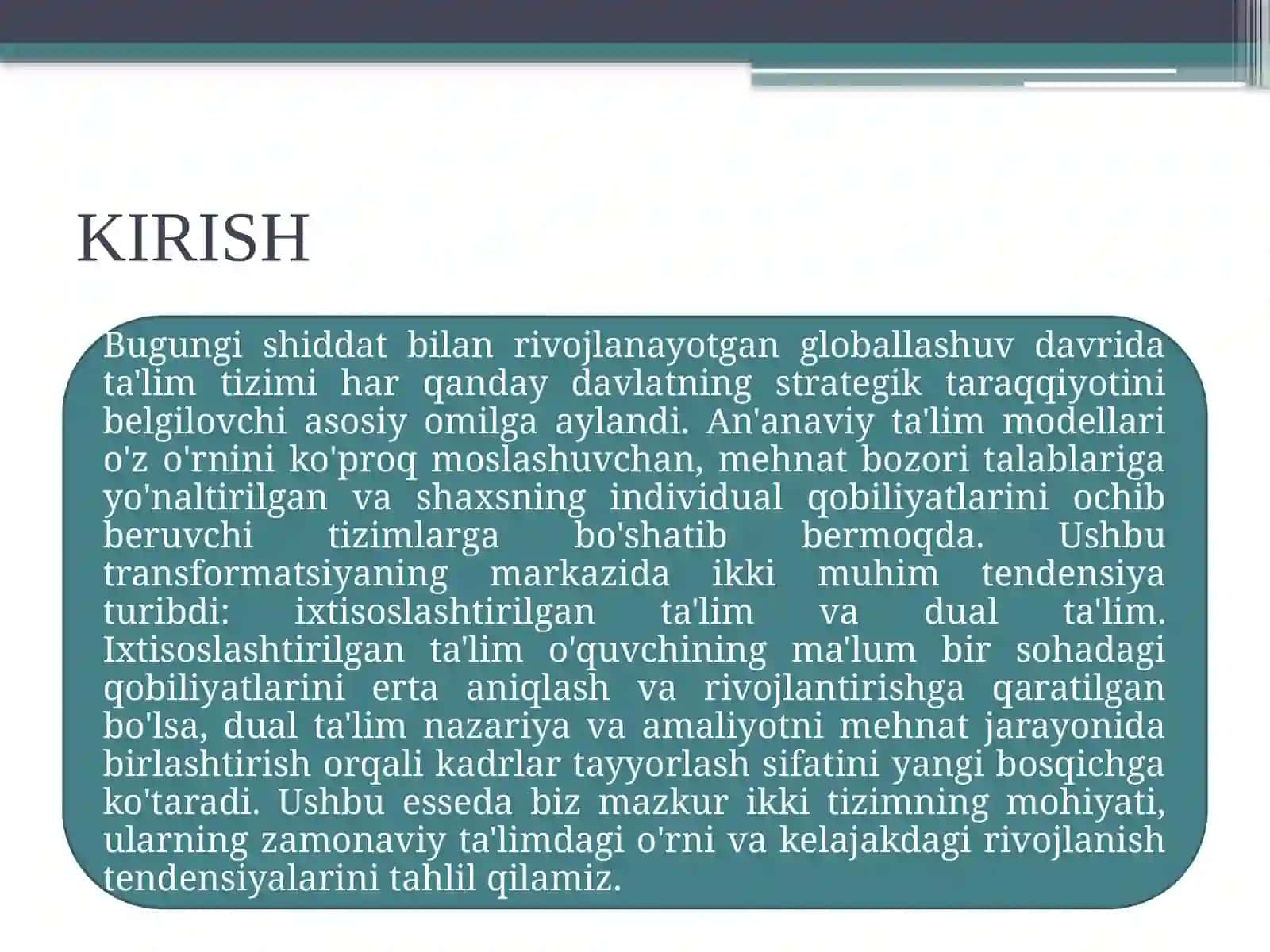 IXTISOSLASHTIRILGAN VA DUAL TA'LIM TENDENSIYALARI 2