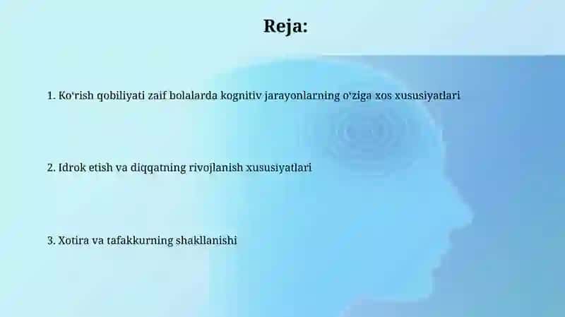 Ko'rish nuqsoniga egab olalar bilish jarayonlarining o'ziga xos xosligi 2