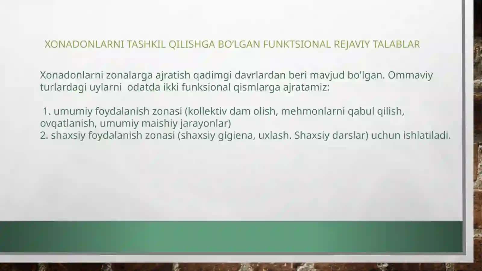 O’RTA QAVATLI TURAR UY-JOYLARNING O’ZIGA XOS JIHATLARI 2