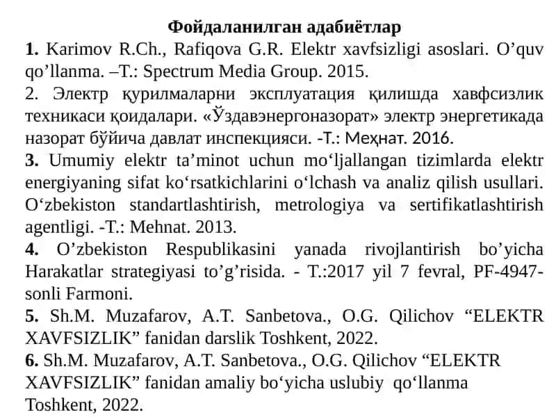 Elektr qurilmalarini eksploatatsiya qilishda xavfsizlik texnikasini umumiy qoidalar 2