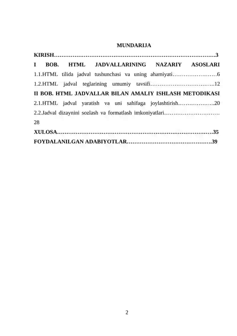 HTML JADVAL VA JADVALLAR BILAN ISHLASH 2